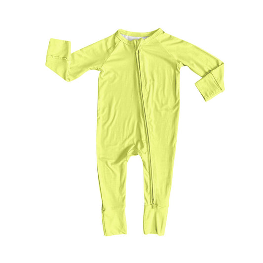 MOQ 5 preorder LR2799 Solid Yellow Green Zipper Long-Sleeved Baby Romper 202510