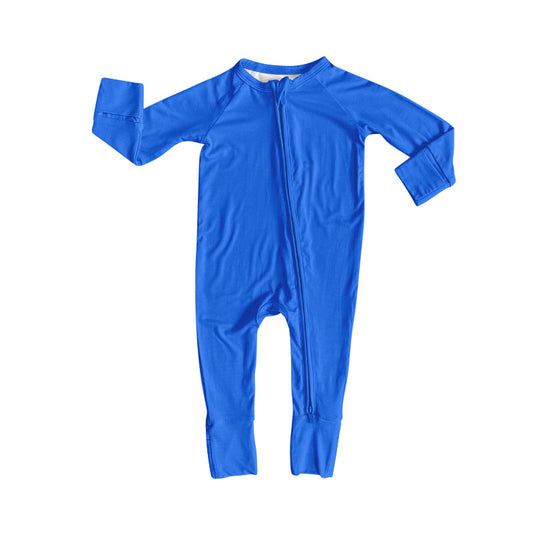 MOQ 5 preorder LR2802 Solid Blue Zipper Long-Sleeved Baby Romper 202510