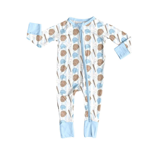 MOQ 5 preorder LR2805 Gloves Baseball Light Blue Zipper Long-Sleeved Baby Romper 202510