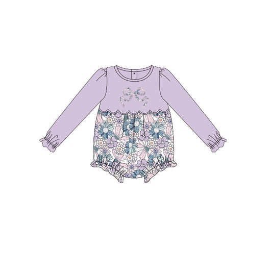 MOQ 5 preorder LR2806 Flower Bow Purple Long-Sleeved Girls Bubble Romper 202510