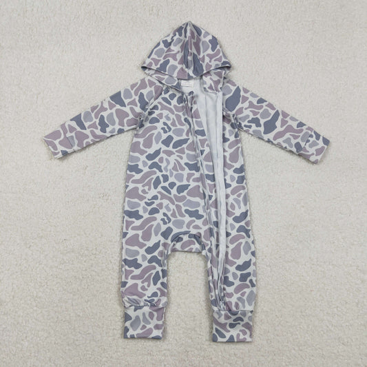LR2813 Cool Boy Gray Blue Camouflage Hooded Zipper Long-Sleeved Romper 202511 RTS