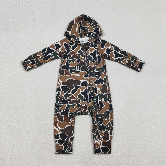 LR2815 Cool Boy Brown Green Camouflage Hooded Zipper Long-Sleeved Romper 202512 RTS