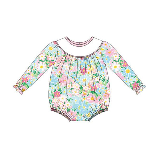 MOQ 5 preorder LR2822 Flower Pink Blue Long-Sleeved Girls Bubble Romper 202510