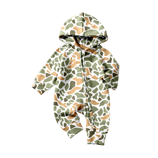 MOQ 5 preorder LR2824 Cool Boy Orange Green Camouflage Hooded Zipper Long-Sleeved Romper 202510
