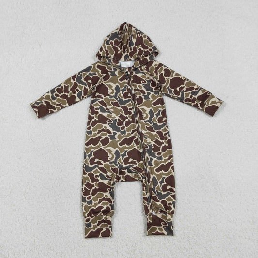 LR2826 Cool Boy Army Green Brown Camouflage Hooded Zipper Long-Sleeved Romper 202601 RTS