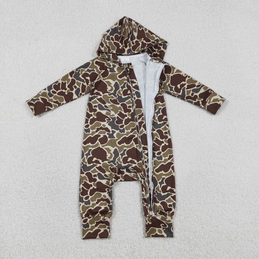 LR2826 Cool Boy Army Green Brown Camouflage Hooded Zipper Long-Sleeved Romper 202601 RTS