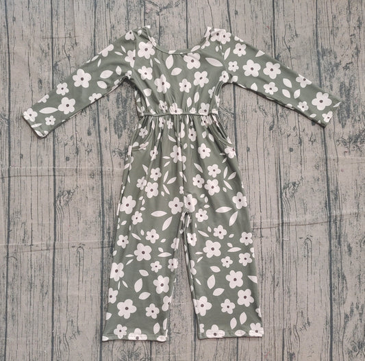 NO MOQ preorder LR2828 Flower Gray Green Long Sleeve Girls Overalls Jumpsuit 202511