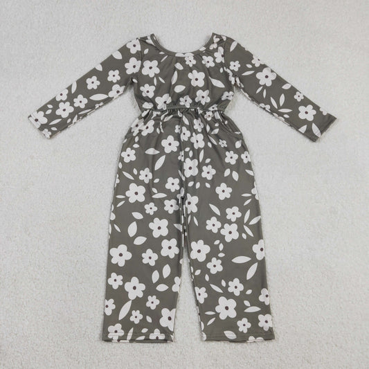LR2828 Flower Gray Green Long Sleeve Girls Overalls Jumpsuit 202512 RTS