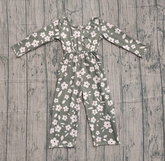 NO MOQ preorder LR2828 Flower Gray Green Long Sleeve Girls Overalls Jumpsuit 202511