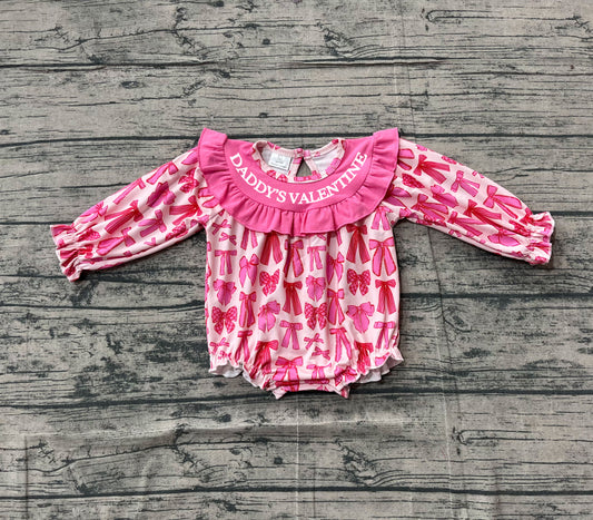 NO MOQ preorder LR2842 Smocked Valentines Day Bows Rose Red Ruffle Long-Sleeved Girls Bubble Romper 202511