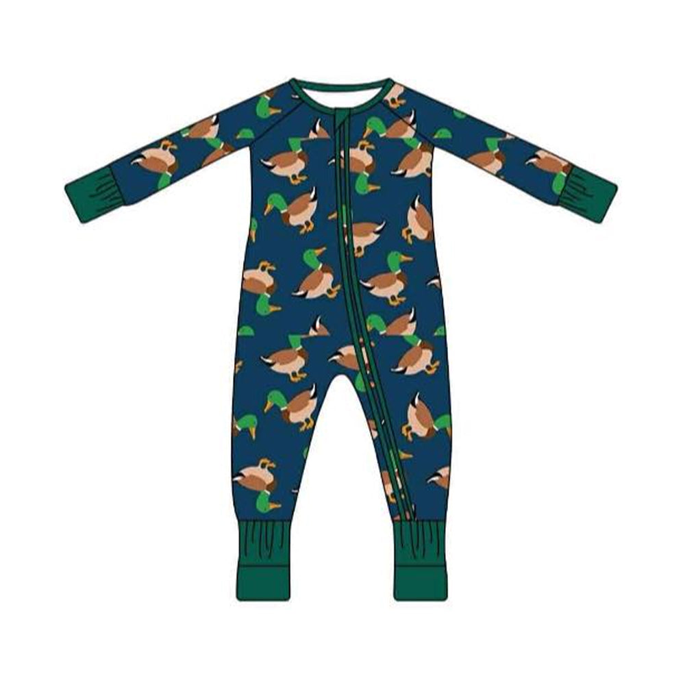 MOQ 5 preorder LR2846 Ducks Dark Green Zipper Long-Sleeved Boys Romper 202510