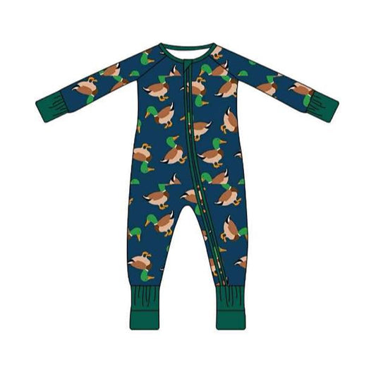 MOQ 5 preorder LR2846 Ducks Dark Green Zipper Long-Sleeved Boys Romper 202510