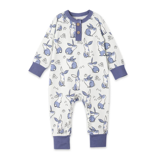 MOQ 5 preorder LR2851 Easter Bunny Blue White Long-Sleeved Brown Boys Romper 202510