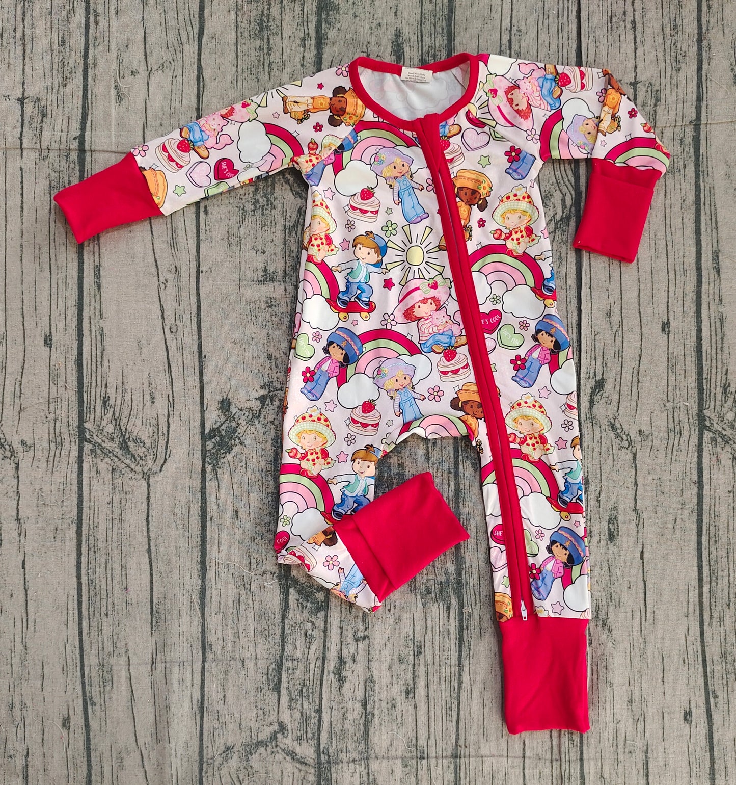 LR2852 Valentine's Day Cartoon Rainbow Red Zipper Long-Sleeved Girls Romper 202512 RTS