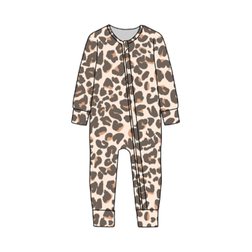 MOQ 5 preorder LR2861 Gray Brown Leopard Zipper Long-Sleeved Boys Romper 202510