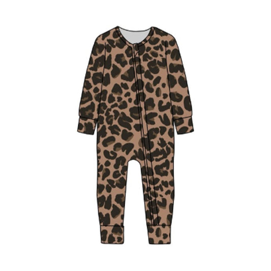 MOQ 5 preorder LR2862 Brown Leopard Zipper Long-Sleeved Boys Romper 202510