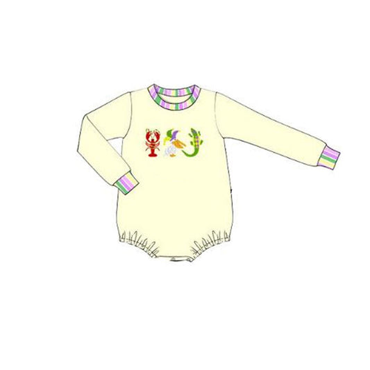 MOQ 5 preorder LR2868 Mardi Gras Crayfish Pelican Crocodile Beige Long-Sleeved Boys Bubble Romper 202510 Sibling