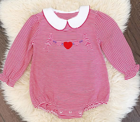MOQ 5 PCS preorder LR2871 Valentines Day Love Stripe Doll Collar Long-Sleeved Girls Bubble Romper 202511