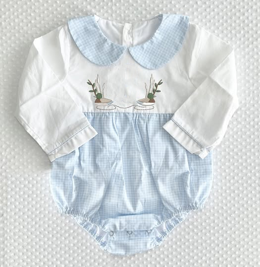 MOQ 5 PCS preorder LR2877 Ducks Blue Plaid Doll Collar Long-Sleeved Boys Bubble Romper 202511