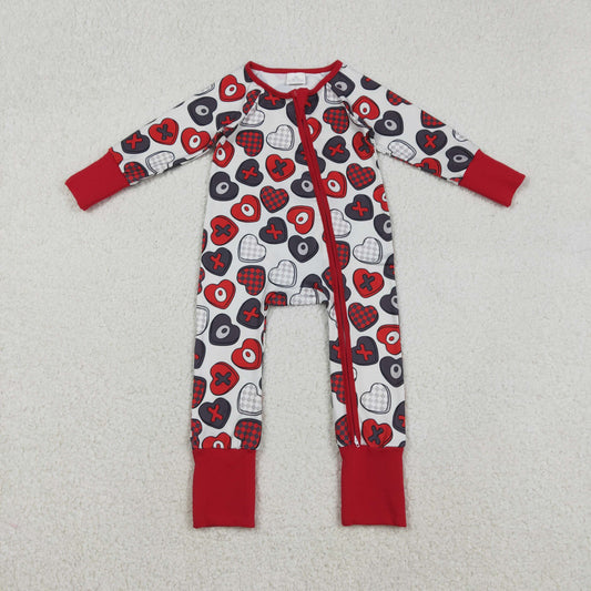 LR2882 Valentines Day XO Love Red Zip Long-Sleeved Boys Romper 202512 RTS