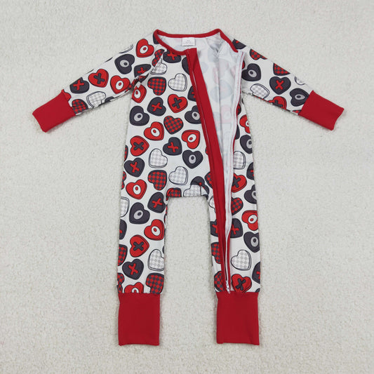 LR2882 Valentines Day XO Love Red Zip Long-Sleeved Boys Romper 202512 RTS