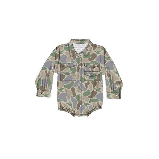 MOQ 5 PCS preorder LR2887 Duck Deer Puppy Camouflage Pocket Button Long-Sleeved Boys Bubble Romper 202511
