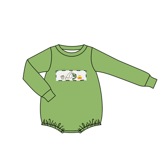 MOQ 5 PCS preorder LR2888 Fishing Pattern Green Long-Sleeved Boys Bubble Romper 202511