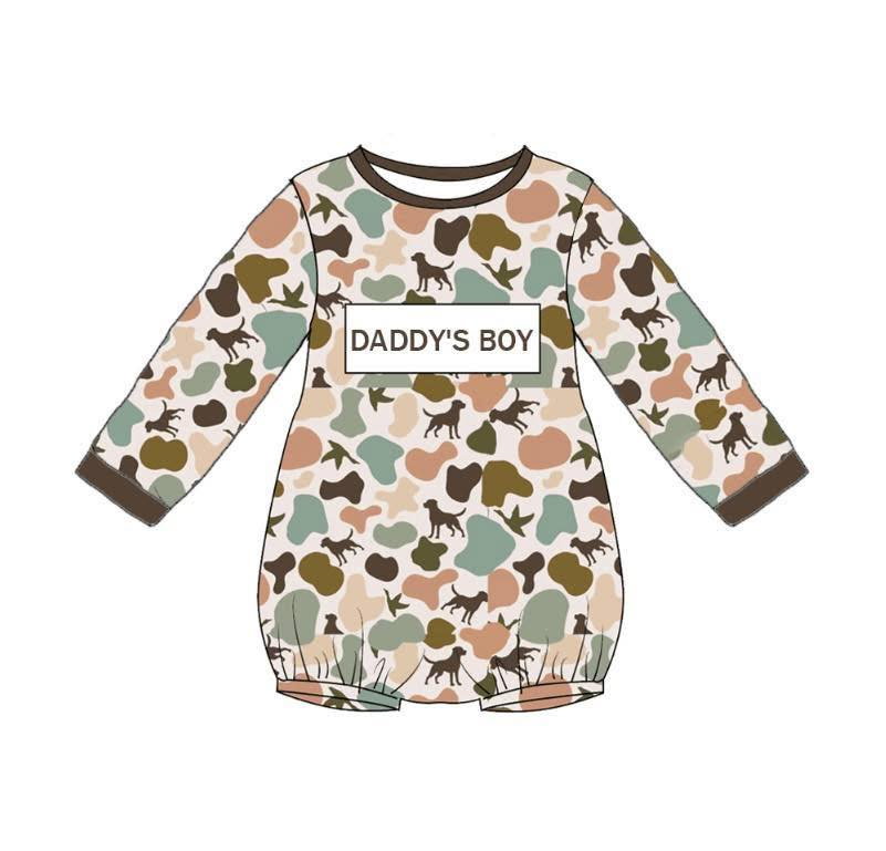 MOQ 5 PCS preorder LR2894 DADDY'S BOY Puppy Camouflage Long-Sleeved Boys Bubble Romper 202511
