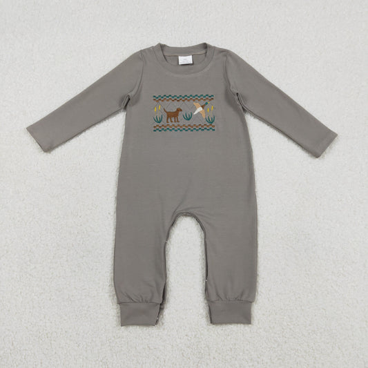 LR2909 Embroidered Puppy Duck Gray Long-Sleeved Boys Romper 202601 RTS