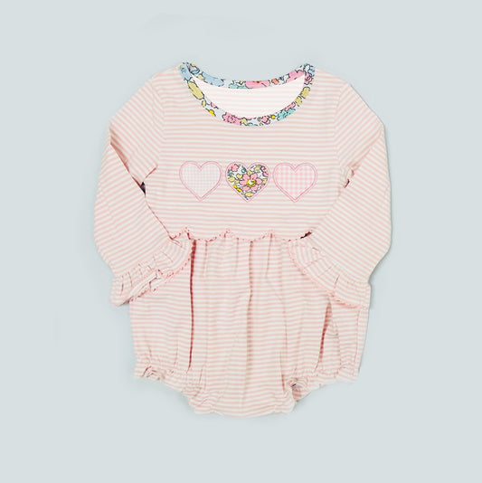 MOQ 5 PCS preorder LR2925 Valentines Day Love Flower Orange Pink Stripe Long-Sleeved Girls Bubble Romper 202511