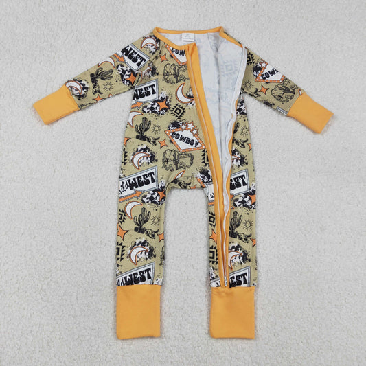 LR2942 Cowboy Geometric Cactus Orange Green Zip Long-Sleeved Boys Romper 202601 RTS