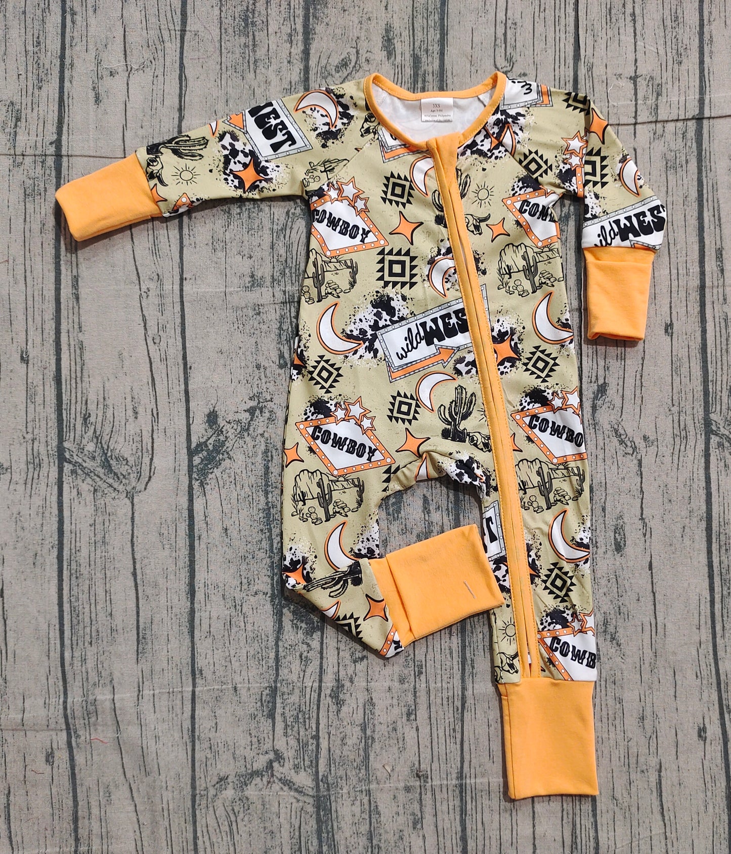 NO MOQ preorder LR2942 Cowboy Geometric Cactus Orange Green Zip Long-Sleeved Boys Romper 202512