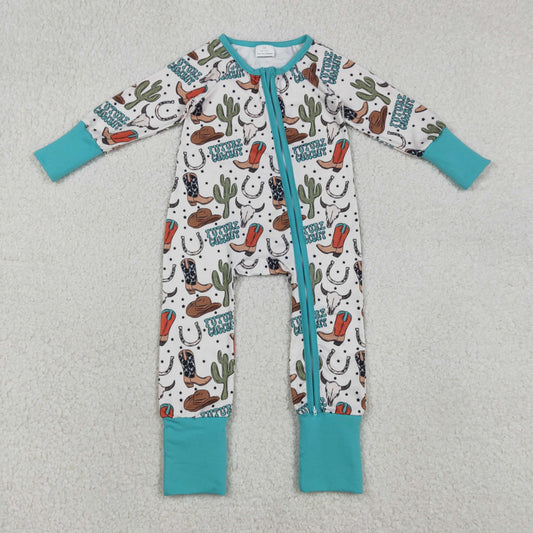 LR2944 Cowboy Cactus Blue Green Zip Long-Sleeved Boys Romper 202601 RTS