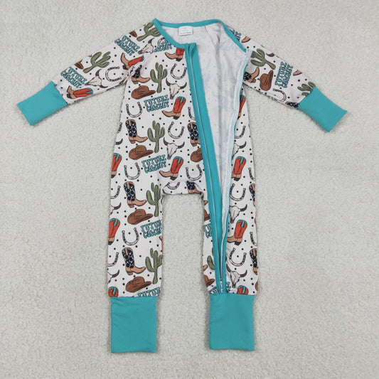 LR2944 Cowboy Cactus Blue Green Zip Long-Sleeved Boys Romper 202601 RTS