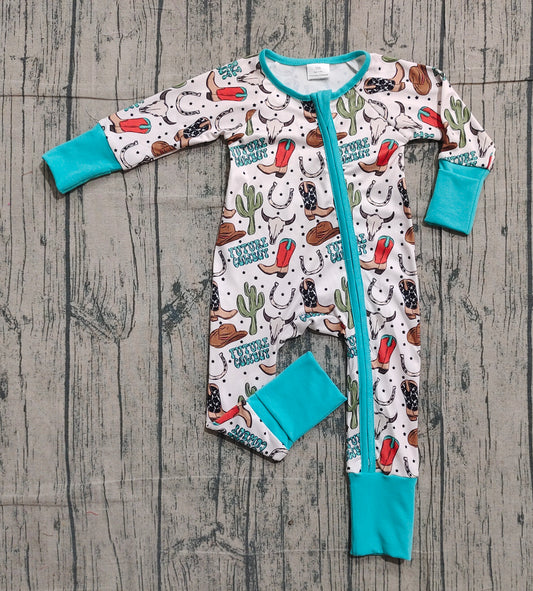 NO MOQ preorder LR2944 Cowboy Cactus Blue Green Zip Long-Sleeved Boys Romper 202512