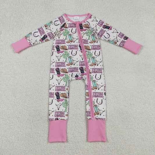 LR2945 Cowgirl Cactus Pink Zip Long-Sleeved Girls Romper 202512 RTS