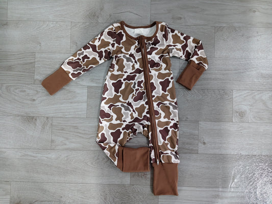 NO MOQ preorder LR2948 Light Brown Green Camouflage Zip Long-Sleeved Boys Romper 202607