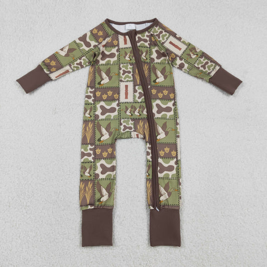 LR2949 Duck Hunting Gray Green Brown Zip Long-Sleeved Boys Romper 202512 RTS