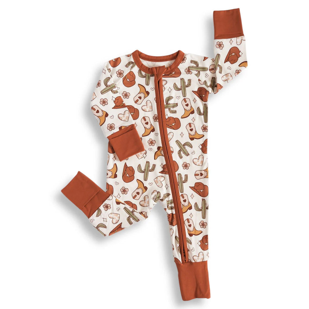 MOQ 5 PCS preorder LR2957 Flower Cactus Red Brown Zip Long-Sleeved Girls Romper 202511