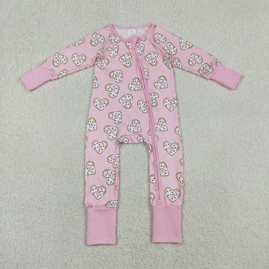 LR2960 Valentines Day Love Pink Zip Long-Sleeved Girls Romper 202512 RTS