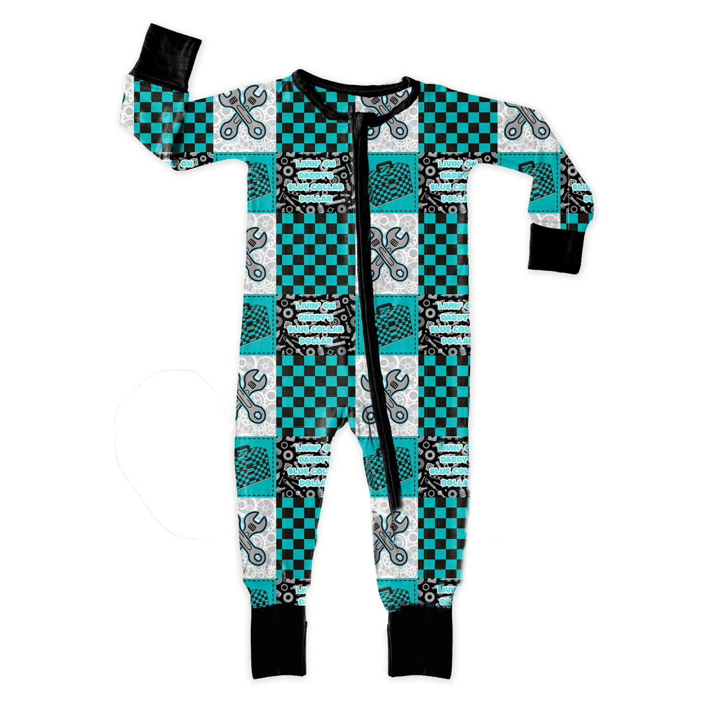 MOQ 5 PCS preorder LR2964 Letter Wrench Toolbox Blue Black Plaid Zip Long-Sleeved Boys Romper 202512