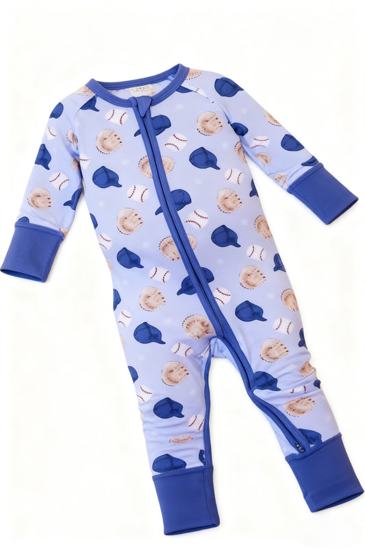 MOQ 5 PCS preorder LR2966 Baseball Pattern Blue Zip Long-Sleeved Boys Romper 202512