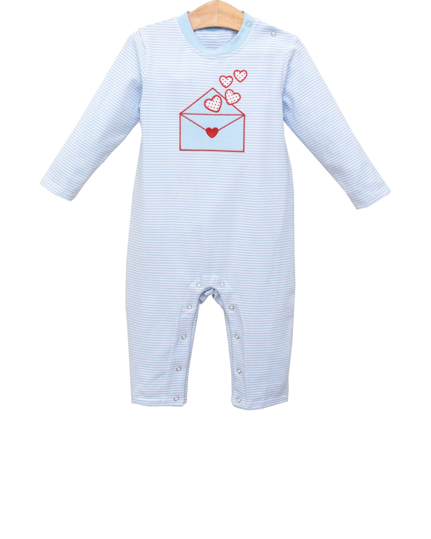MOQ 5 PCS preorder LR2971 Valentines Day Love Blue Stripe Long-Sleeved Boys Romper 202512