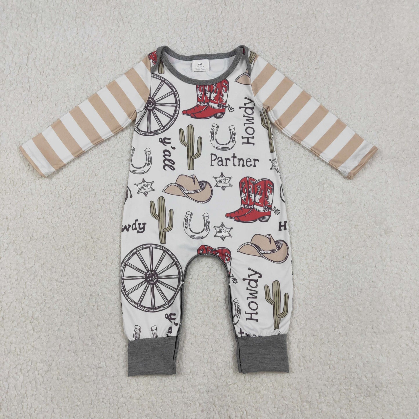 LR2977 Cactus Boots Orange Stripe Long-Sleeved Boys Romper 202601 RTS