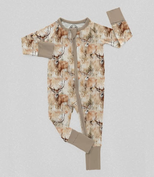 MOQ 5 PCS preorder LR2987 Deer Hunting Khaki Zip Long-Sleeved Boys Romper 202512