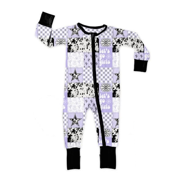 MOQ 5 PCS preorder LR2989 Let's Go Girls Cactus Plaid Five-Pointed Star Plaid Black Zip Purple Long Sleeve Girls Romper 202512