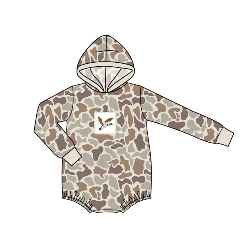 MOQ 5 PCS preorder LR2996 Duck Pattern Beige Brown Camouflage Long Sleeve Boys Bubble Romper 202604