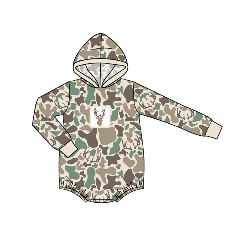 MOQ 5 PCS preorder LR2997 Deer Pattern Gray Brown Green Camouflage Long Sleeve Boys Bubble Romper 202604