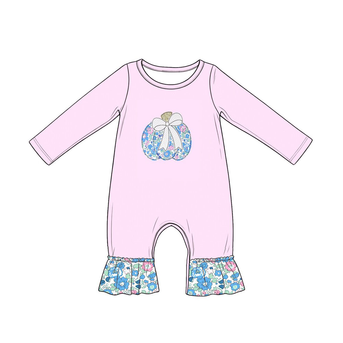 MOQ 5 PCS preorder LR3021 Floral Pumpkin Bow Pink Purple Long Sleeve Girls Romper 202604
