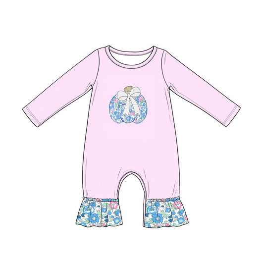 MOQ 5 PCS preorder LR3021 Floral Pumpkin Bow Pink Purple Long Sleeve Girls Romper 202604
